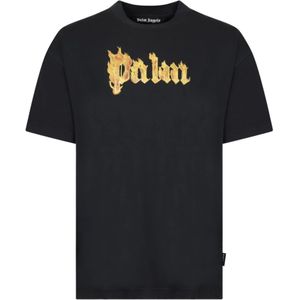 Palm Angels, Heren, Tops, Zwart, Maat: L Katoen,