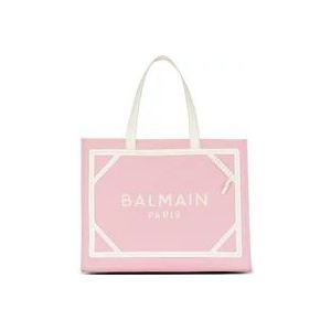 Balmain Medium canvas en leren tote tas , Pink , Dames , Maat: ONE Size