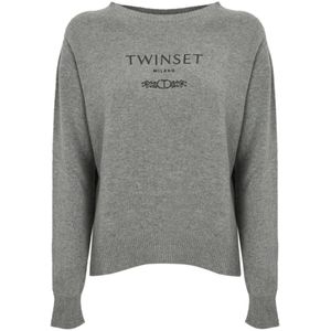 Twinset Melange Grijs Wollen Trui , Gray , Dames , Maat: S