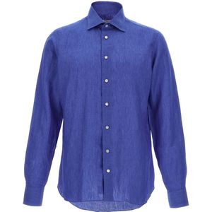 Borriello Napoli, Heren, Overhemden, Blauw, Maat: 2XL Linnen,