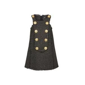 Balmain Mouwloze lurex tweed jurk met knopen , Black , Dames , Maat: S