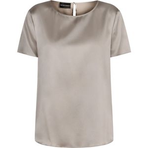 Emporio Armani - T-shirt - Grijs - Satijn - Met Knoopsluiting Aan Achterkant