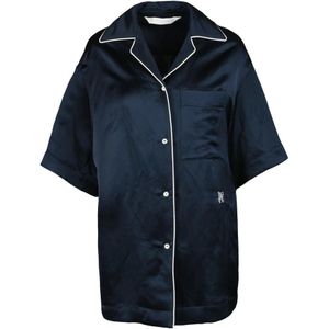 Palm Angels, Dames, Blouses & Shirts, Blauw, Maat: M Linnen,