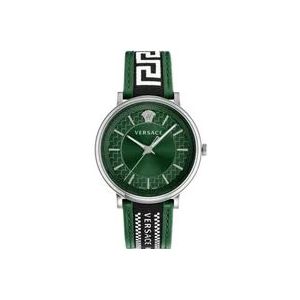 Versace Militair Groene Wijzerplaat Leren Horloge , Multicolor , Heren , Maat: ONE Size