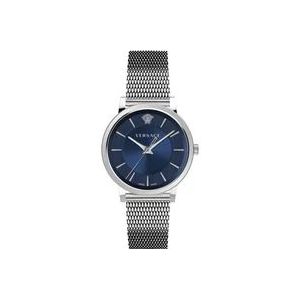 Versace Blauw Stalen Quartz Horloge, 5Atm , Gray , Heren , Maat: ONE Size