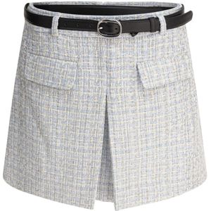 Self Portrait - Tweed Rok met Riem - Lichtblauw - Dames