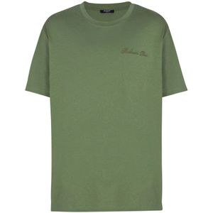 Balmain Losse T-shirt met Balain Signature borduurwerk , Green , Heren , Maat: XL
