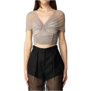 Elisabetta Franchi, Dames, Blouses & Shirts, Beige, Maat: L Polyamide,
