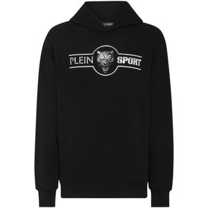 Plein Sport, Heren, Sweatshirts & Hoodies, Zwart, Maat: 2XL Katoen,