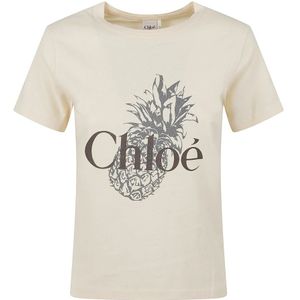 Chloé, Dames, Tops, Beige, Maat: XS Katoen,