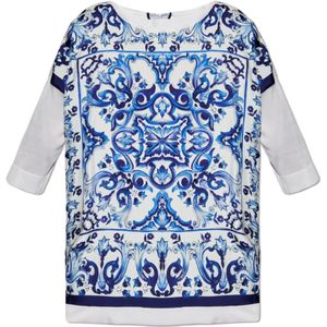 Dolce & Gabbana, Dames, Blouses & Shirts, Blauw, Maat: XS Zijde,