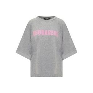 Dsquared2 Oversized Logo T-shirt , Gray , Dames , Maat: XS