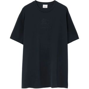 Burberry Blauw EKD Katoenen T-Shirt met Geborduurd Logo , Blue , Heren , Maat: L