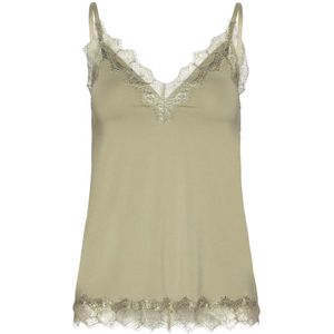 Rosemunde - Billie Strap Top - Kaki - Hemd - V-hals - Vintage-kantenrand