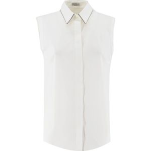 Brunello Cucinelli, Dames, Blouses & Shirts, Wit, Maat: L Katoen,