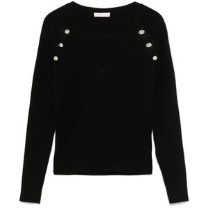 Liu Jo - Zwarte Gebreide Trui - V-hals - Dames - Polyester