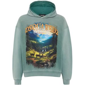 Dsquared2, Heren, Sweatshirts & Hoodies, Groen, Maat: L