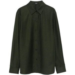 Theory, Dames, Blouses & Shirts, Groen, Maat: L Wol,