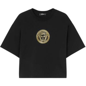 Versace, Dames, Tops, Zwart, Maat: S Katoen,