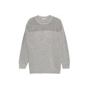 Twinset Grijze Gebreide Trui met Pailletten , Gray , Dames , Maat: M