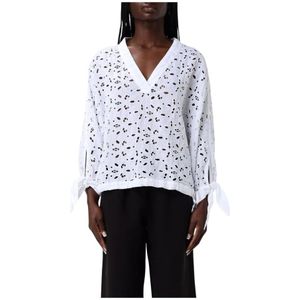 120% Lino, Dames, Blouses & Shirts, Wit, Maat: M Linnen,
