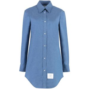 Thom Browne, Dames, Blouses & Shirts, Blauw, Maat: S Katoen,