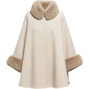 Twinset - Poncho Jas - Wit - Stijlvolle Korte Poncho met Faux Bont