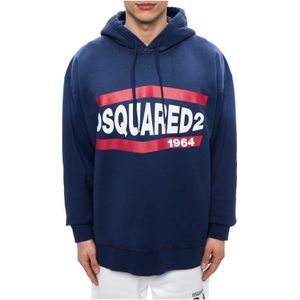 Dsquared2, Heren, Sweatshirts & Hoodies, Blauw, Maat: L Katoen,