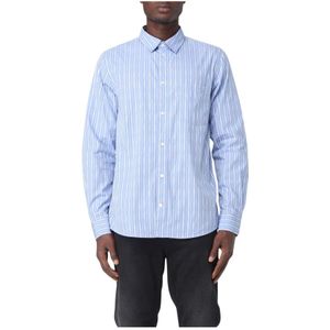 Wood Wood, Heren, Overhemden, Blauw, Maat: XL Katoen,