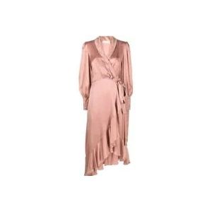 Zimmermann Roze Zijden Wrap Midi Jurk , Pink , Dames , Maat: XS