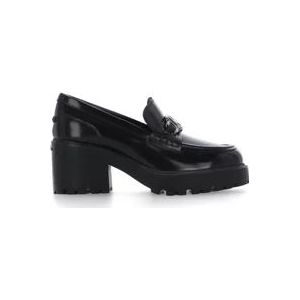 Hogan Zwarte Leren Loafers met Metalen Logo Accessoire , Black , Dames , Maat: 40 EU