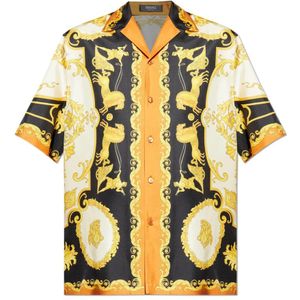 Versace, Heren, Overhemden, Geel, Maat: 2XL Zijde,