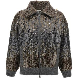 Brunello Cucinelli, Dames, Truien, Grijs, Maat: M Wol,