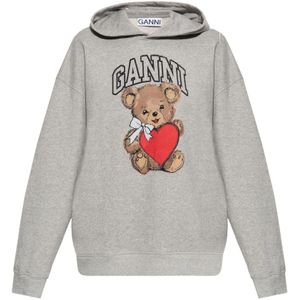 Ganni Grijze Grafische Print Hoodie , Gray , Dames , Maat: S/M