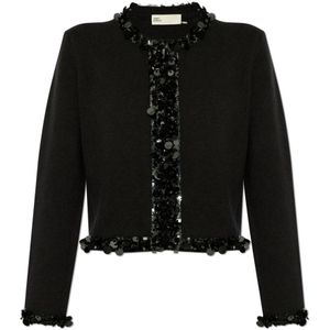 Tory Burch, Dames, Truien, Zwart, Maat: L Wol,