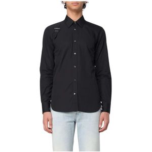 Alexander McQueen, Heren, Overhemden, Zwart, Maat: M Leer,