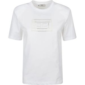 Elisabetta Franchi, Dames, Tops, Wit, Maat: S Katoen,