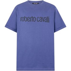 Roberto Cavalli, Heren, Tops, Blauw, Maat: M Katoen,