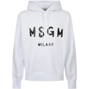 Msgm - Contrasting Logo Hoodie - Wit - Katoenen Jersey - Capuchon met Trekkoord