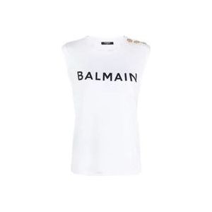 Balmain Witte T-shirts Polos voor Vrouwen , White , Dames , Maat: XS