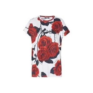 Balmain Vintage T-shirt met rood rozenprint , Red , Dames , Maat: 2XL