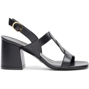 Stuart Weitzman - Sandalen - Zwart - Kalfsleer - Verstelbaar Enkelbandje - Vierkante Neus - 75-mm Blokhak