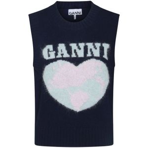 Ganni, Dames, Truien, Blauw, Maat: L Wol,