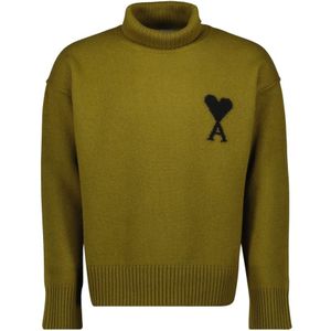 Ami Paris - Golf met Logo - Groen - Unisex - Wol - Losse Oversized Pasvorm