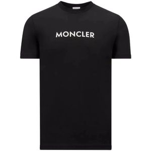 Moncler Zwarte Rubberized Logo T-Shirt Crew Neck , Black , Heren , Maat: 2XL