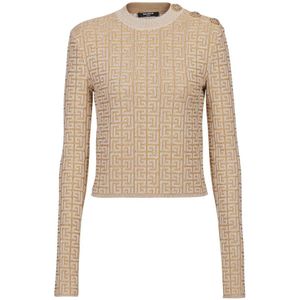 Balmain Labyrint gebreide top , Beige , Dames , Maat: 2XS
