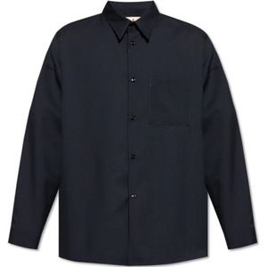 Marni, Heren, Overhemden, Blauw, Maat: 2XL Wol,