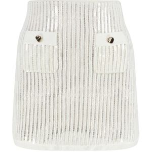 Self-Portrait - Korte Rok - Wit - Katoen met Kasjmir - Glinsterende Pailletten