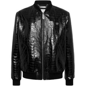 Philipp Plein, Heren, Jassen, Zwart, Maat: M Leer,