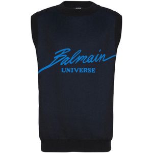 Balmain Mouwloze Universe jacquard rok , Blue , Heren , Maat: S